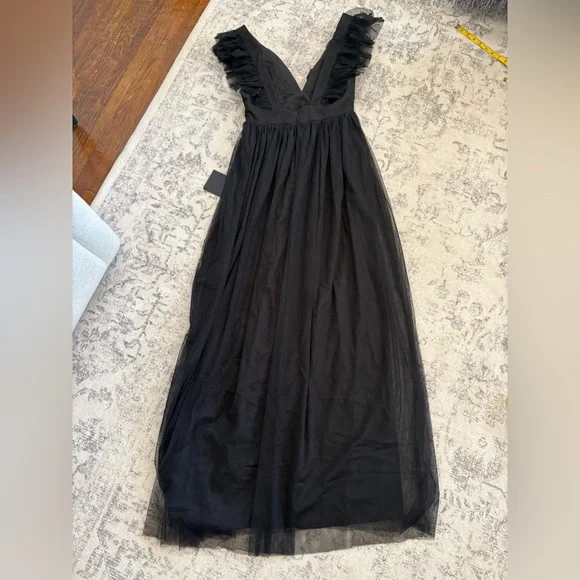 Lulus Simply Delighted Black Mesh Ruffled Backless Maxi Dress Size Medium Formal - Picture 5 of 10
